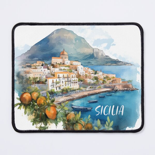 Item preview, Sicilia harbor landscape watercolor  designed and sold by EmeraldeaArt.