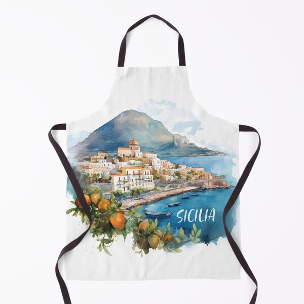 Item preview, Sicilia harbor landscape watercolor designed and sold by EmeraldeaArt.