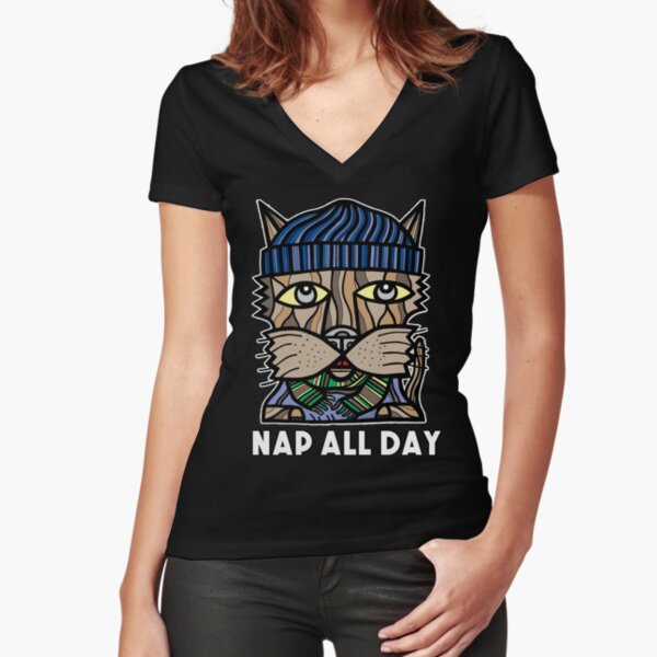 "Nap All Day" Fitted V-Neck T-Shirt