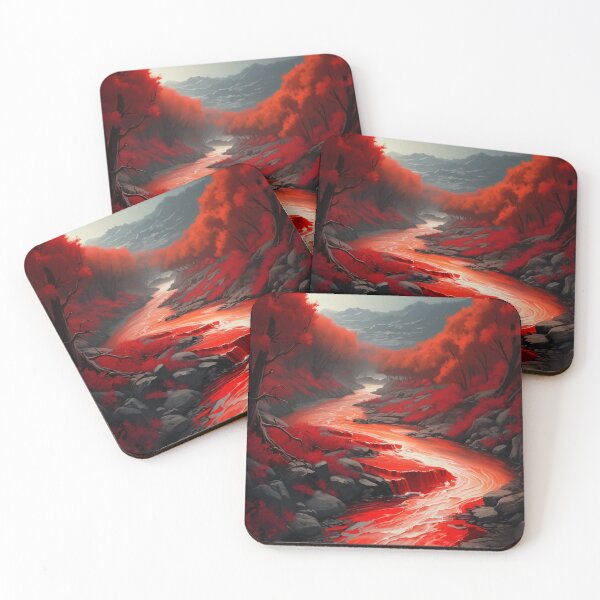 Item preview, RED LANDSCAPE / Gift items and personal use / Red Landscape, Nature, River, Sky, Trees, Mountains, Water, Red, Orange, Art designed and sold by LumDesignArt.
