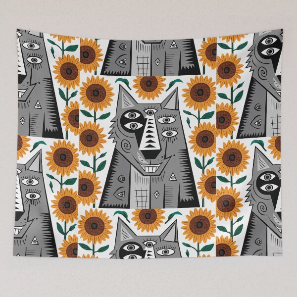 Item preview, Funny Grey Wolf and Sunflowers Abstract designed and sold by Nature's Fancy.