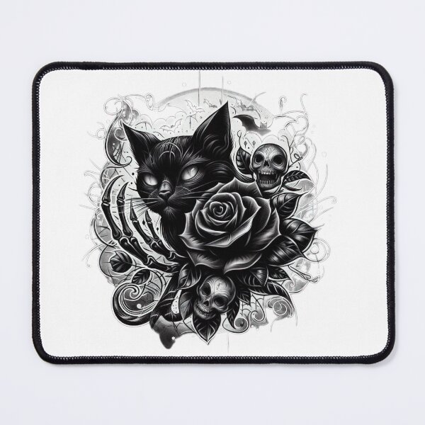 Item preview, black cat with rose and full moon halloween black cat,Witchs Cat, Halloween tattoo , designed and sold by Expressions-Sel.