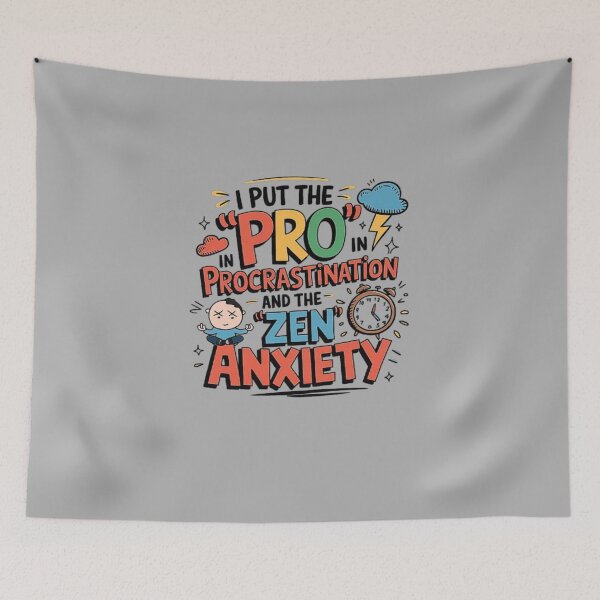 Item preview, Procrastination and Anxiety Cartoon Humor Design designed and sold by love3617.