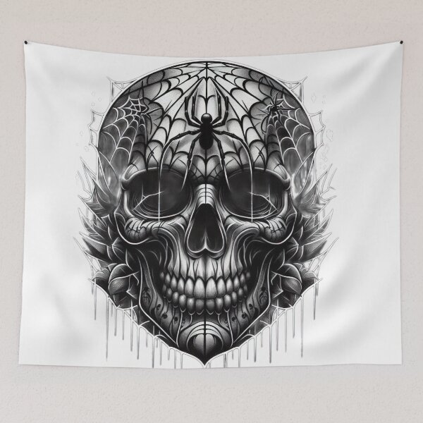 Item preview, Skull with spider web ,  Halloween  tattoo ,  Halloween Skull  designed and sold by Expressions-Sel.