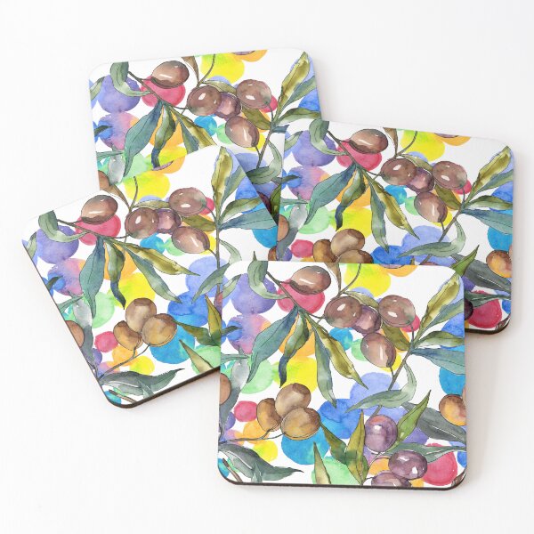 Item preview, watercolor colorful olives: branches and leaves designed and sold by EmeraldeaArt.