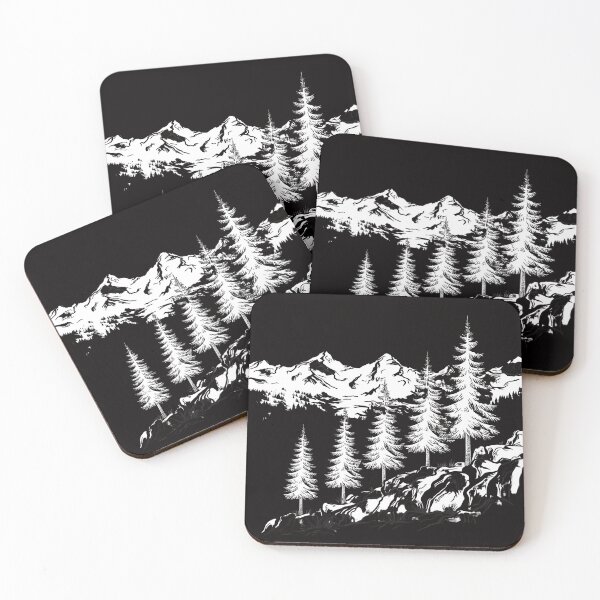Item preview, Minimalist Mountain Landscape with Pine Trees in Black and White designed and sold by Arthaven10 ⭐⭐⭐⭐⭐.