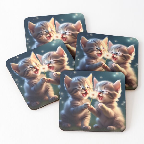 Item preview, Two Cute Laughing Little Baby Kittens with Dandelion designed and sold by Sticker-Tree.