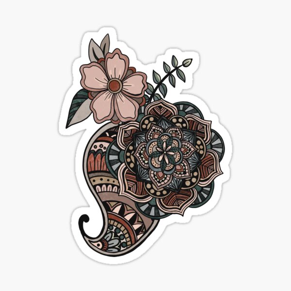Muted Mandala with Flower and Paisley Sticker