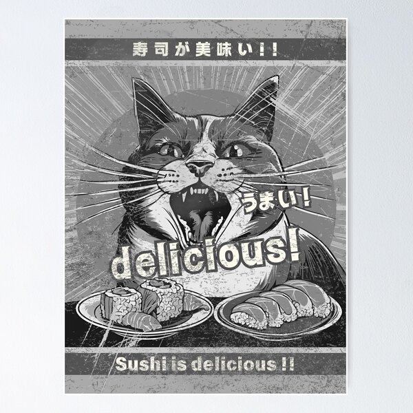 Item preview, Sushi is delicious! Street cat monochrome version designed and sold by siamnekochan.