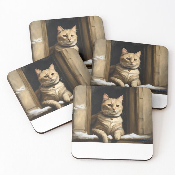 Item preview, Beige Cat in Snowy Window Oil Painting designed and sold by N. E. FRECHETTE.