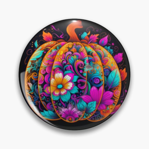 Item preview, Neon Floral Decorative Pumpkin: A Dazzling Twist on Autumn Décor designed and sold by HalloweenMStore.