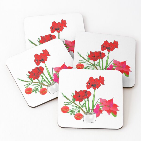 Item preview, Christmas vase Christmas flower Amaryllis and red poinsettias designed and sold by Artstastic.
