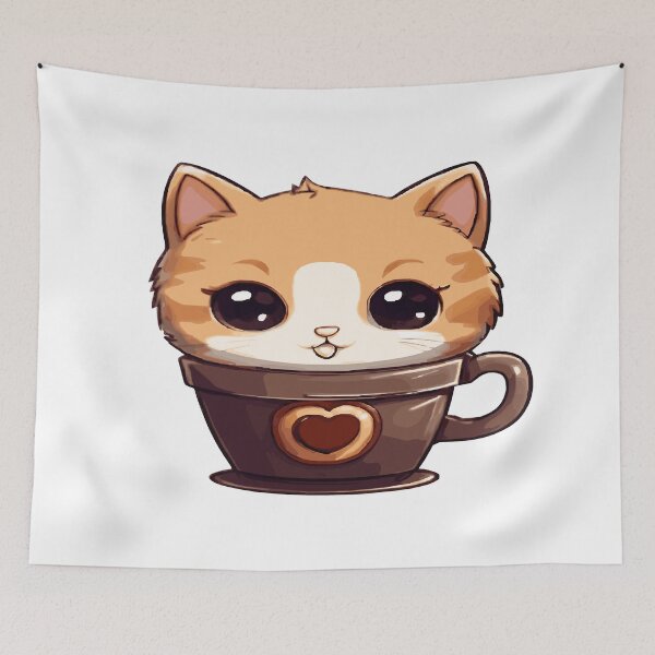 Item preview, Cupcat, kawaii and chibi style cat in a cup with a heart designed and sold by AdrianMDesigns.