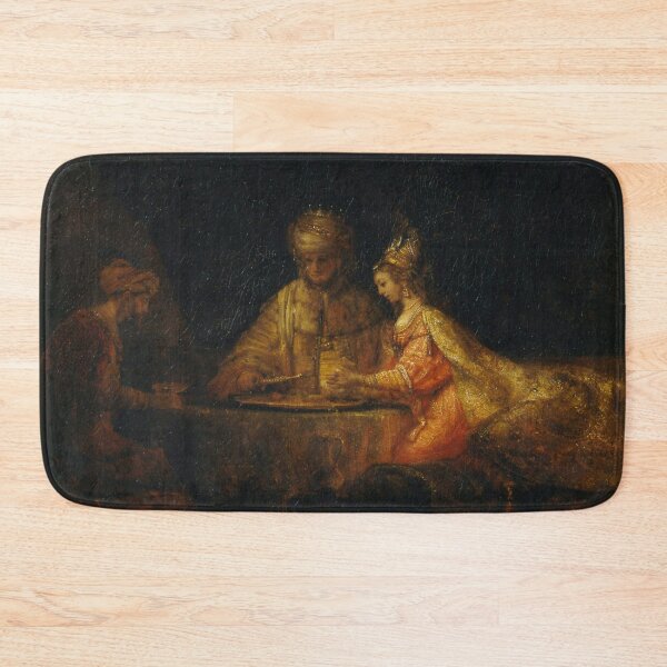 Item preview, Ahasuerus Haman Esther Rembrandt Biblical Baroque Oil Painting designed and sold by VintageArchive.