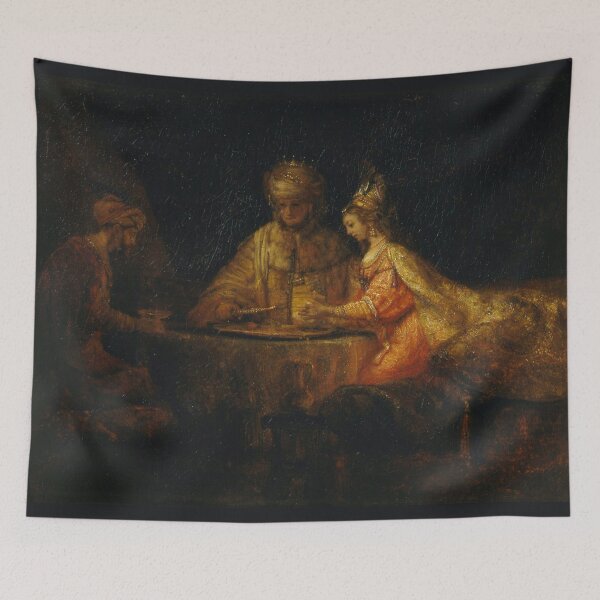 Item preview, Ahasuerus Haman Esther Rembrandt Biblical Baroque Oil Painting designed and sold by VintageArchive.