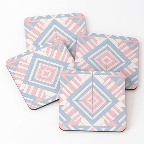 Item preview, A symmetrical design of intersecting lines, triangles, and squares in shades of pink, blue, and white. designed and sold by HEMRO.