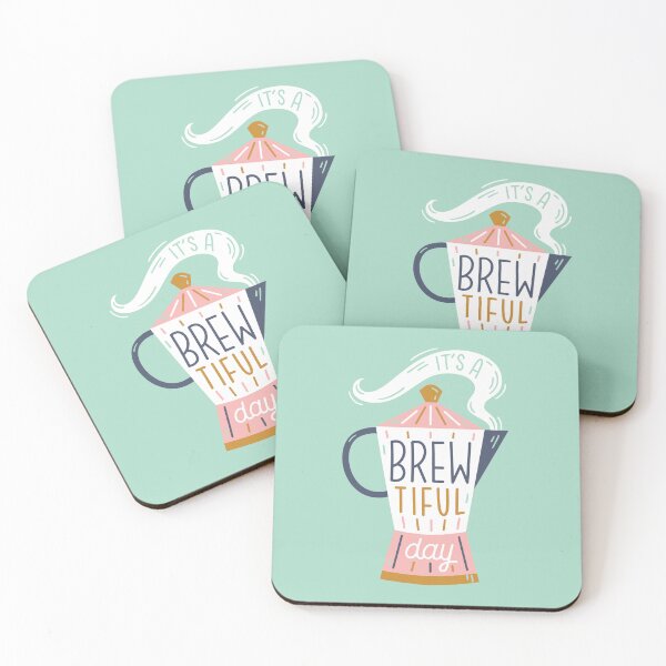 Item preview, It's A Brewtiful Day - Handlettering Pun - Light Teal Background designed and sold by LilWonderBeast.