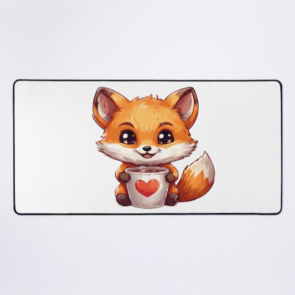 Item preview, Cute Fox in kawaii chibi style drinking coffee designed and sold by AdrianMDesigns.