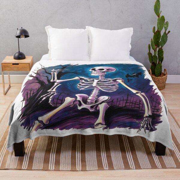 Item preview, A skeleton is sitting on the ground with a bat and a spider designed and sold by PWDigitalArt.