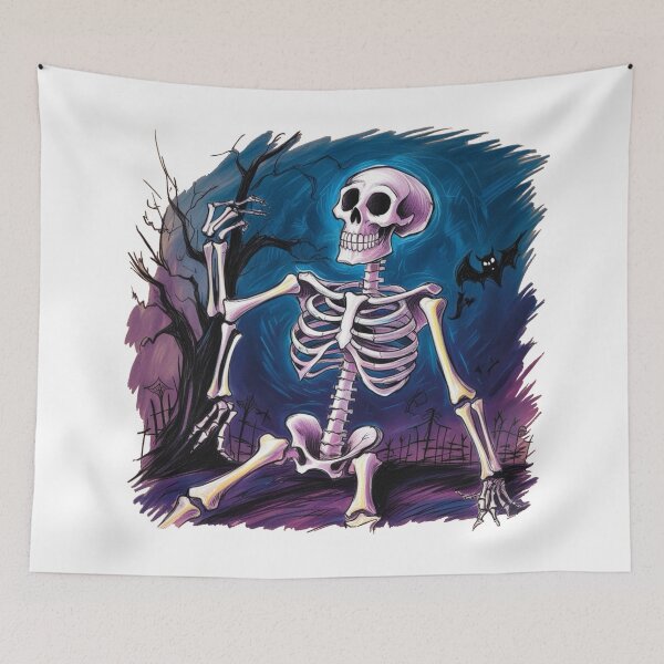 Item preview, A skeleton is sitting on the ground with a bat and a spider designed and sold by PWDigitalArt.