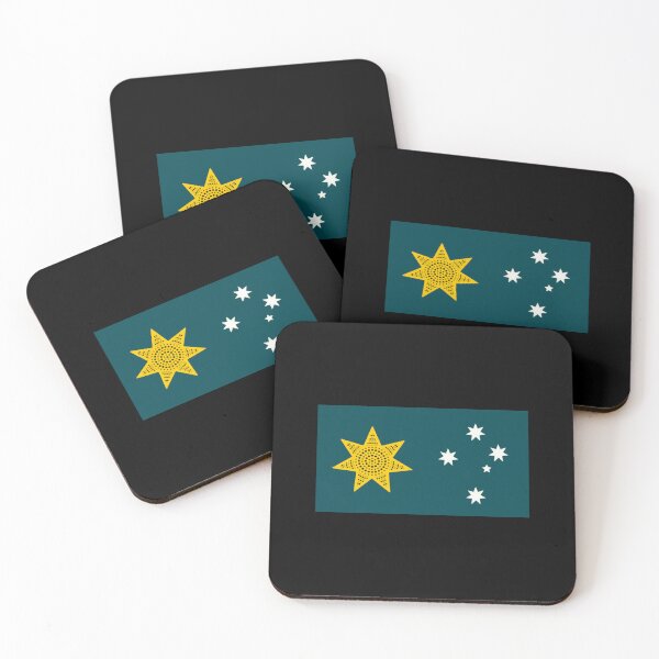 Item preview, Australia Golden Federation Sun flag. teal edition with Southern Cross  designed and sold by Kangaroo Sun.