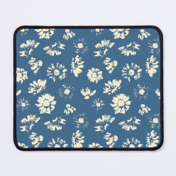 Item preview, Ink impressions of camelia flowers in off white with cornflower blue background designed and sold by SCdesignqld.
