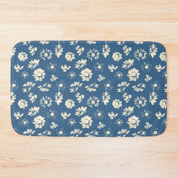 Item preview, Ink impressions of camelia flowers in off white with cornflower blue background designed and sold by SCdesignqld.