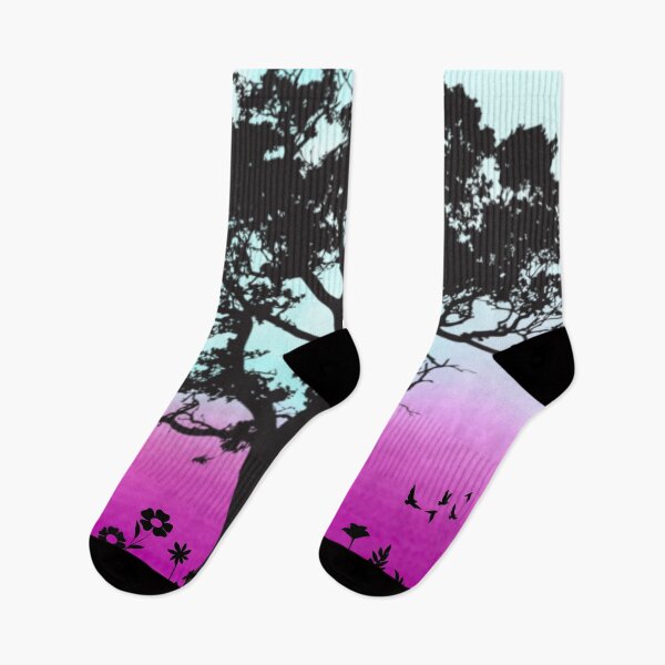 Item preview, Haunting Tree Silhouette in Magenta Sunrise Meadow with Birds designed and sold by Fredster1966.