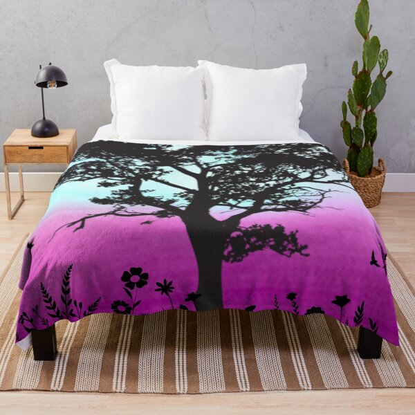 Item preview, Haunting Tree Silhouette in Magenta Sunrise Meadow with Birds designed and sold by Fredster1966.