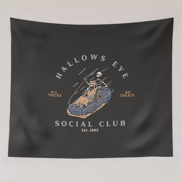 Item preview, Hallows Eve Social Club with Skeletons riding a coffin designed and sold by DesignCollectiv.
