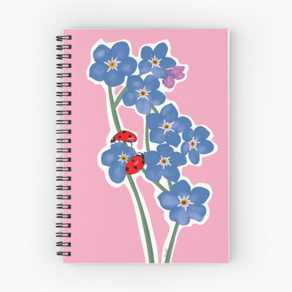 Item preview, Forget me not with two lady bugs pink background  designed and sold by HawaiiSofia.