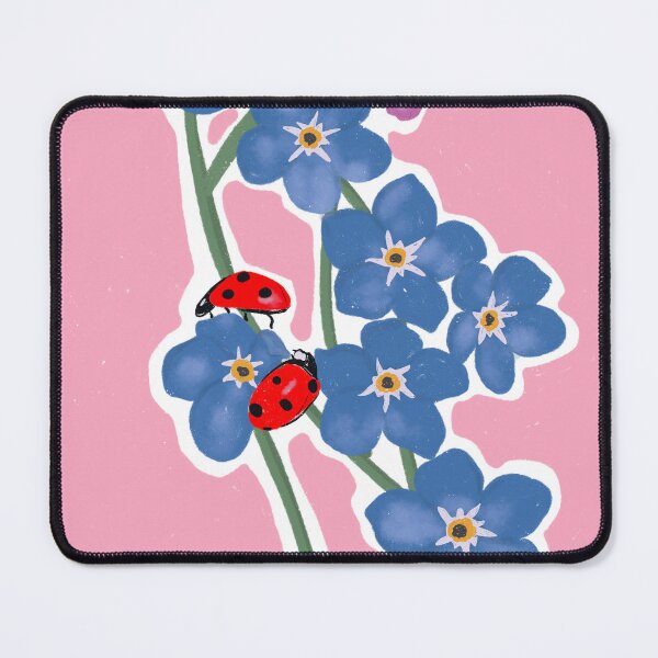 Item preview, Forget me not with two lady bugs pink background  designed and sold by HawaiiSofia.