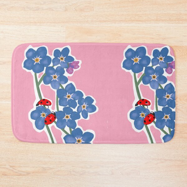 Item preview, Forget me not with two lady bugs pink background  designed and sold by HawaiiSofia.