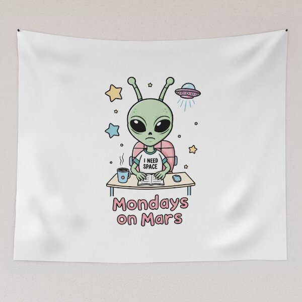 Item preview, A cute alien faces the Monday blues and wishes for a space vacation. designed and sold by HAFIZ-DP.