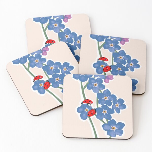 Item preview, Forget me not with two lady bugs beige/sand background  designed and sold by HawaiiSofia.