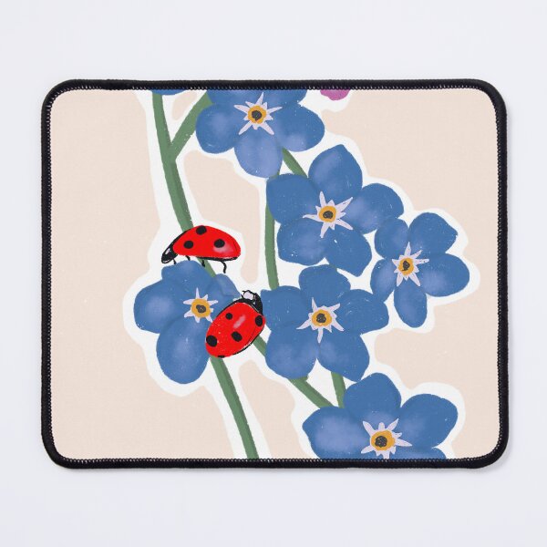 Item preview, Forget me not with two lady bugs beige/sand background  designed and sold by HawaiiSofia.