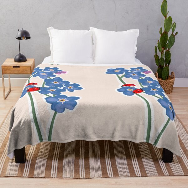 Item preview, Forget me not with two lady bugs beige/sand background  designed and sold by HawaiiSofia.