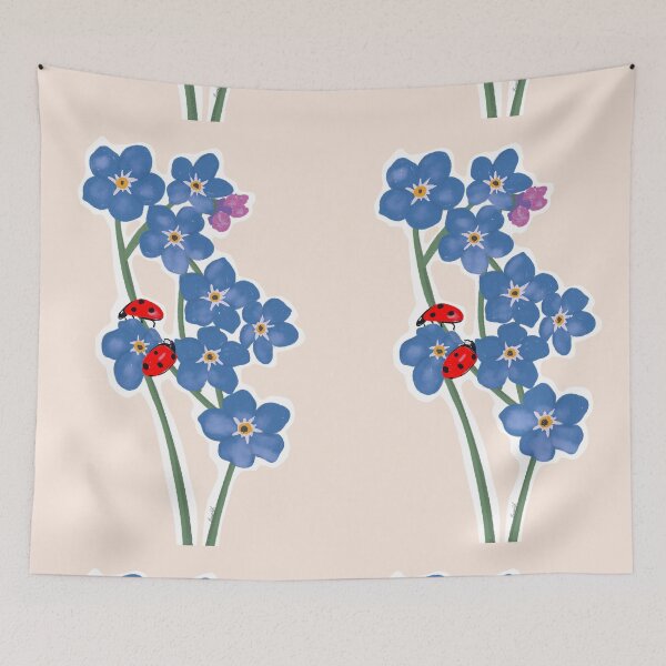 Item preview, Forget me not with two lady bugs beige/sand background  designed and sold by HawaiiSofia.