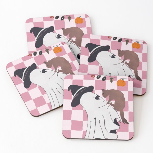 Item preview, Boo Halloween with cat and bat pink and blush background designed and sold by HawaiiSofia.