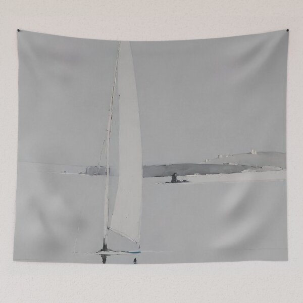 Item preview, "Serene Sailing Scene on the Thames: Vintage Sailboat and Solitary Figure on Mudflats" designed and sold by LHDdesign.
