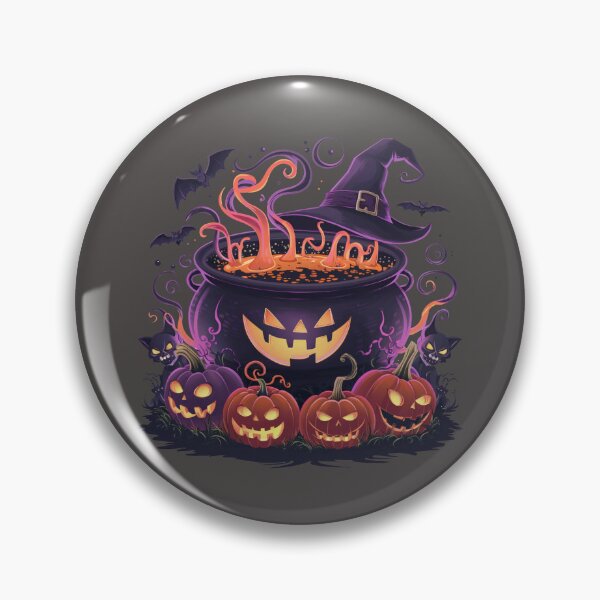 Item preview, Halloween cauldron with pumpkins and bats designed and sold by 2Blue-Dots.