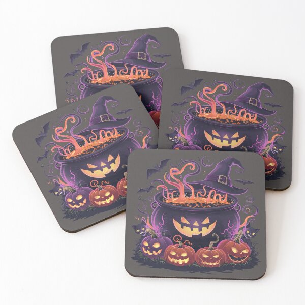 Item preview, Halloween cauldron with pumpkins and bats designed and sold by 2Blue-Dots.