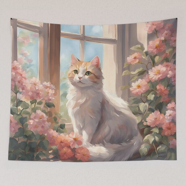 Item preview, Cute Cat surrounded by beautiful flowers and roses  designed and sold by Juana-.