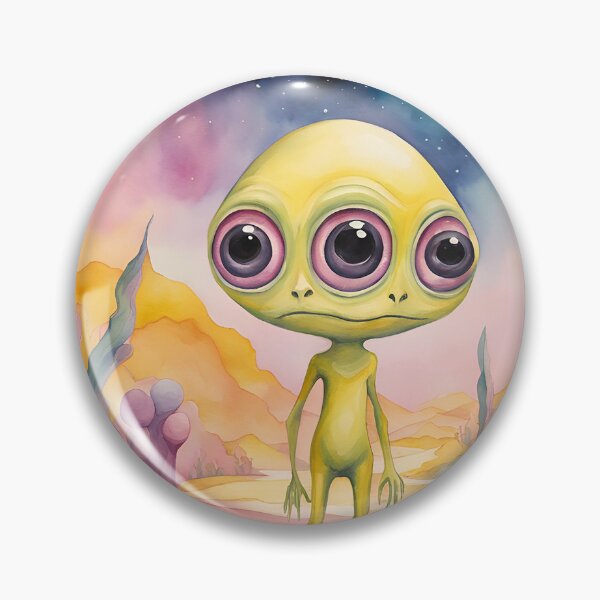 Item preview, Three eyed cute Alien surrounded by coral Watercolor Painting  designed and sold by Juana-.