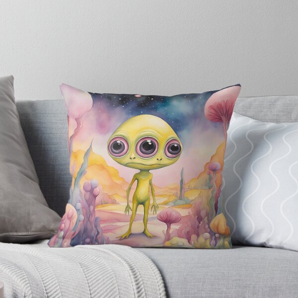 Item preview, Three eyed cute Alien surrounded by coral Watercolor Painting  designed and sold by Juana-.
