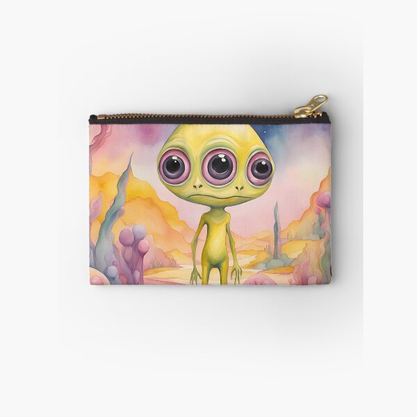 Item preview, Three eyed cute Alien surrounded by coral Watercolor Painting  designed and sold by Juana-.