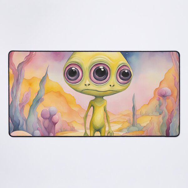 Item preview, Three eyed cute Alien surrounded by coral Watercolor Painting designed and sold by Juana-.