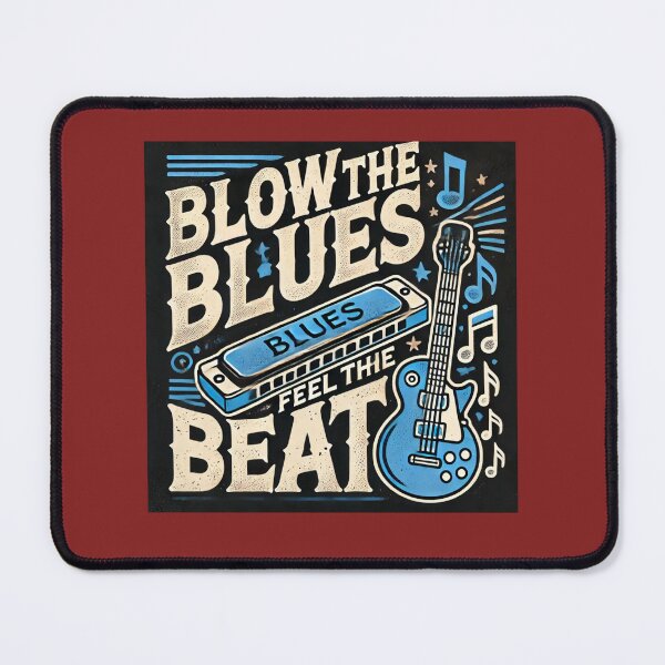 Item preview, Blow the Blues, Feel the Beat - Vintage Blues Harmonica Design designed and sold by UrbanPopDesigns.