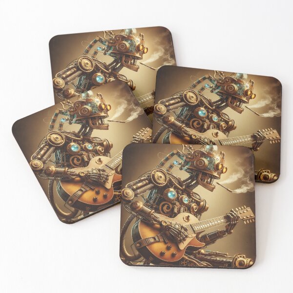 Item preview, A steampunk robot with intricate brass gears playing guitar designed and sold by Michaelragheb.