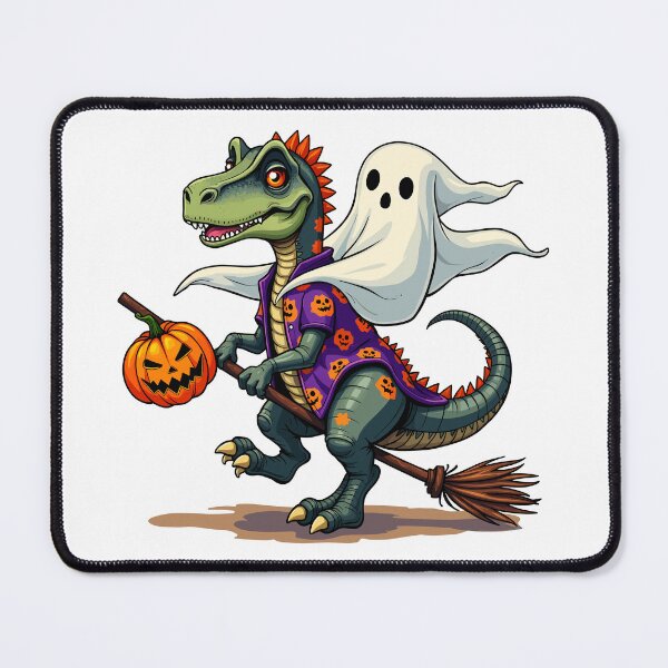 Item preview, Funny Dinosaur and Ghost Halloween Broomstick Ride designed and sold by Quirky Shirts.